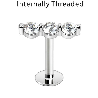 Internally Threaded Triple CZ Labret Labret Impulse Piercings