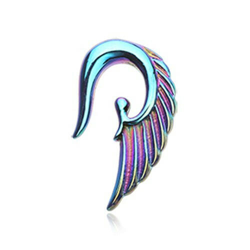 Iridescent Angelic Wing Acrylic Ear Gauge Hanger Tapers Impulse Piercings 12 GA (2mm) Rainbow