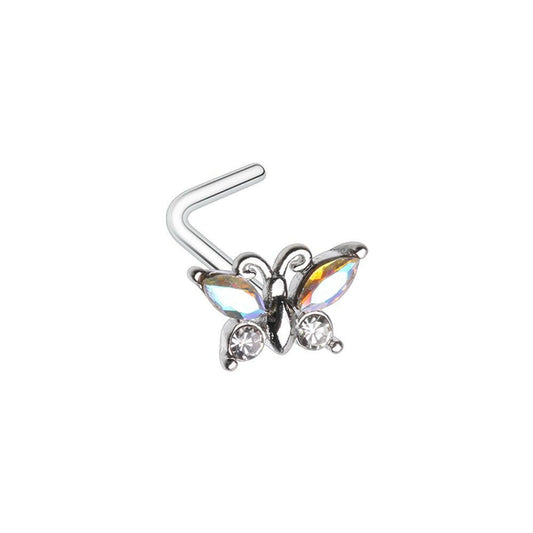 Iridescent Bling Butterfly L-Shaped Nose Ring Nose Ring Impulse Piercings