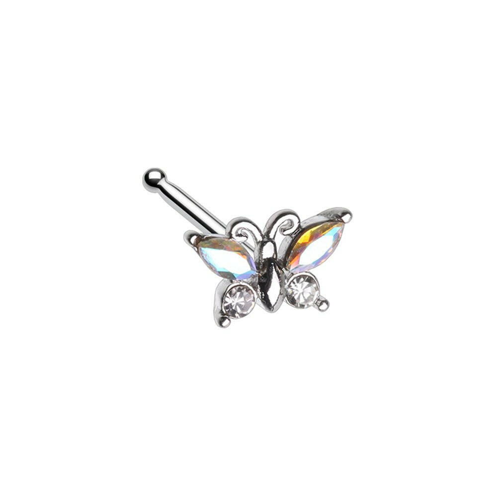 Iridescent Bling Butterfly Nose Stud Ring Nose Ring Impulse Piercings