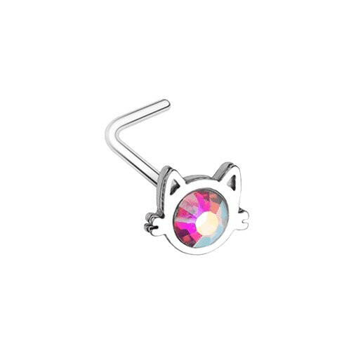 Iridescent Cat Silhouette Face L-Shape Nose Ring Nose Ring Impulse Piercings