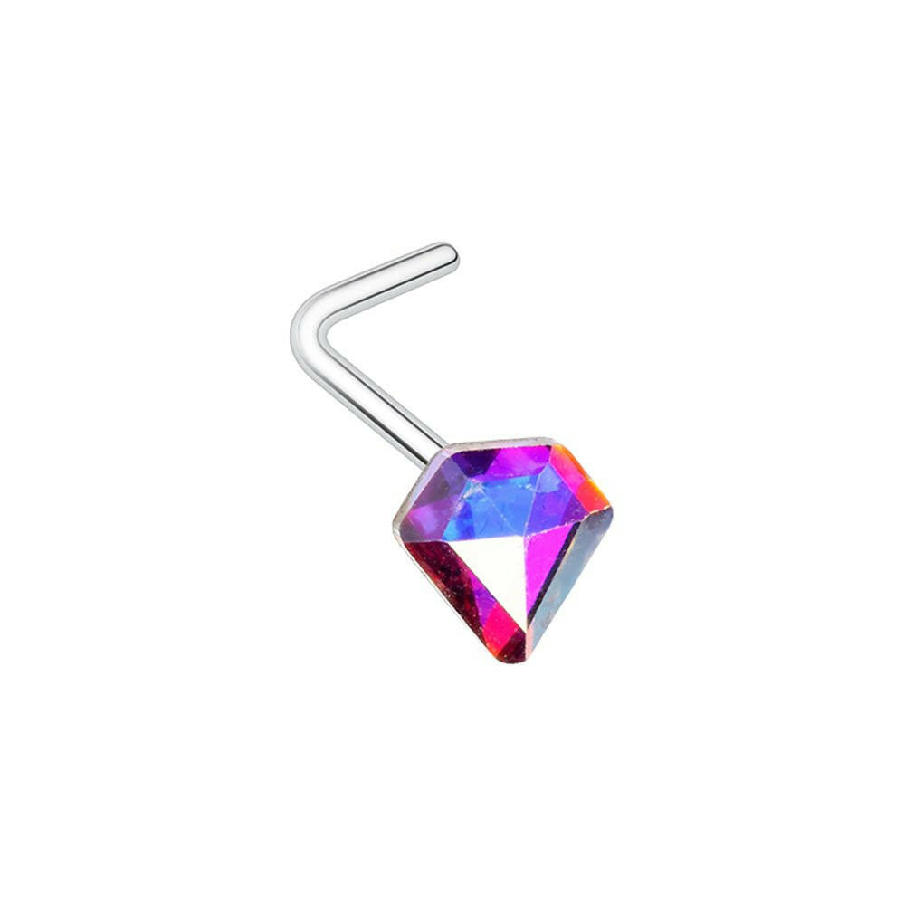 Iridescent Diamond Shaped Gem L-Shaped Nose Ring Nose Ring Impulse Piercings