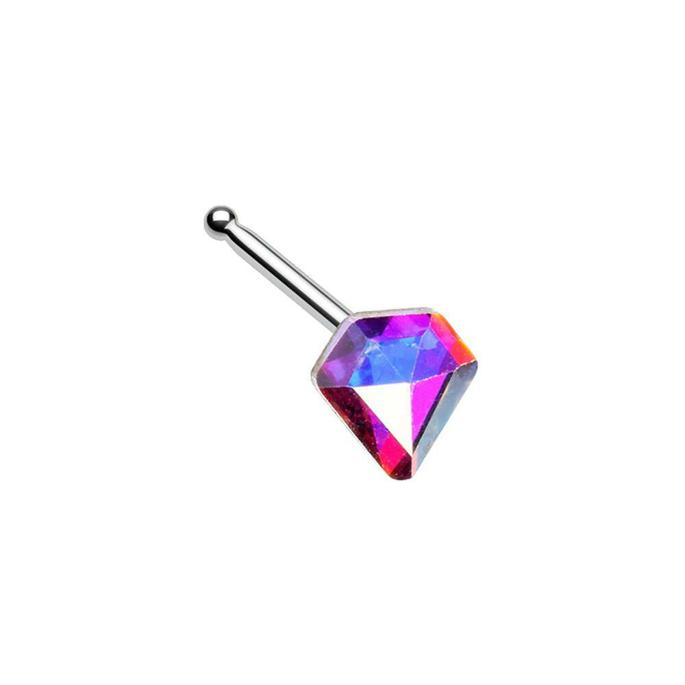 Iridescent Diamond Shaped Gem Nose Stud Ring Nose Ring Impulse Piercings