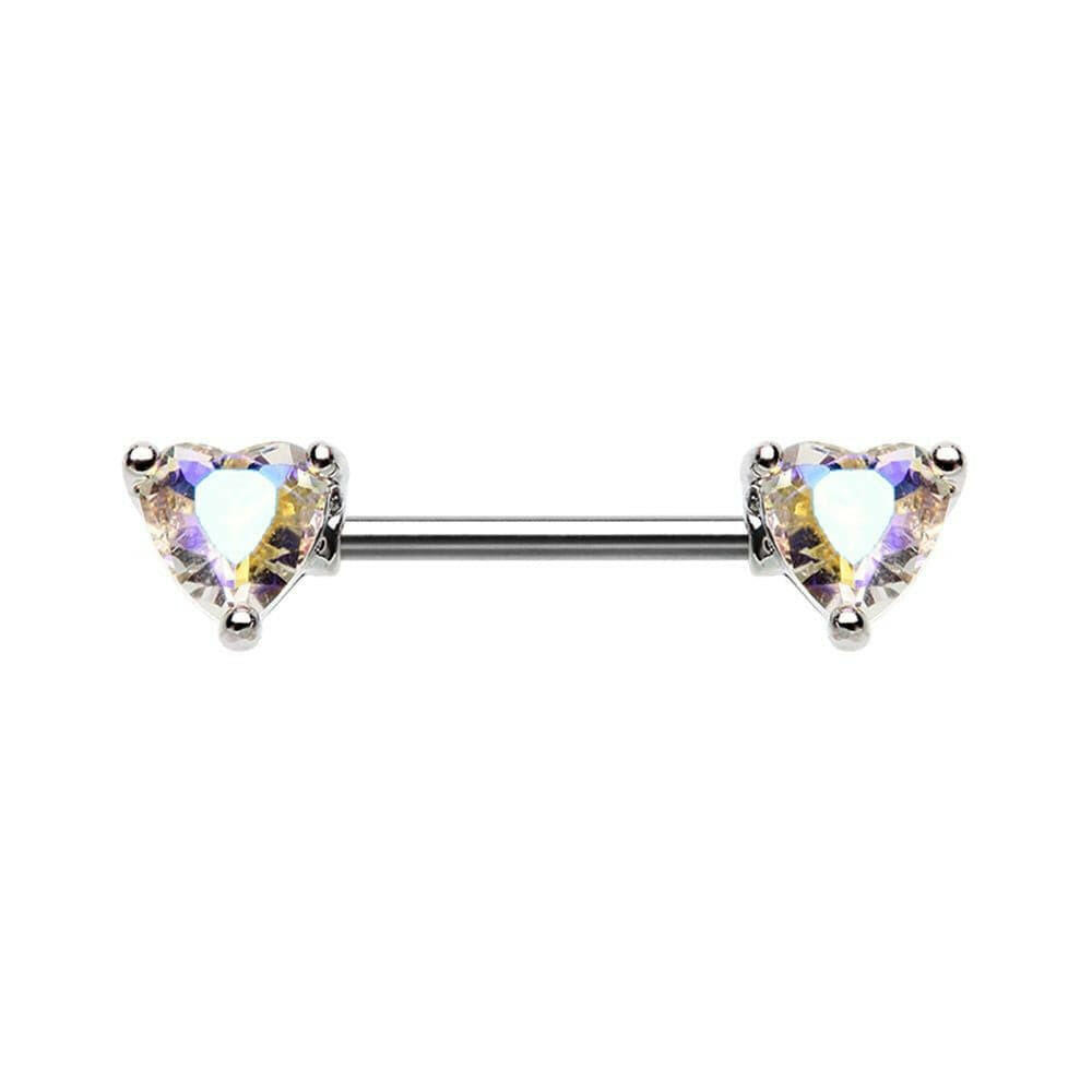 Iridescent Double Heart Gem Nipple Barbell Ring Nipple Ring Impulse Piercings Aurora Borealis