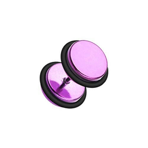 Iridescent Metallic Coat Acrylic Fake Plug with O-Rings Fake Plug Impulse Piercings 18 gauge (1mm) Magenta