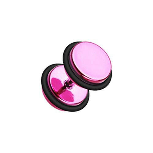 Iridescent Metallic Coat Acrylic Fake Plug with O-Rings Fake Plug Impulse Piercings 18 gauge (1mm) Pink