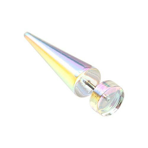 Iridescent Opal Coat Acrylic Fake Taper Fake Plug Earrings Impulse Piercings 18 gauge(1mm)