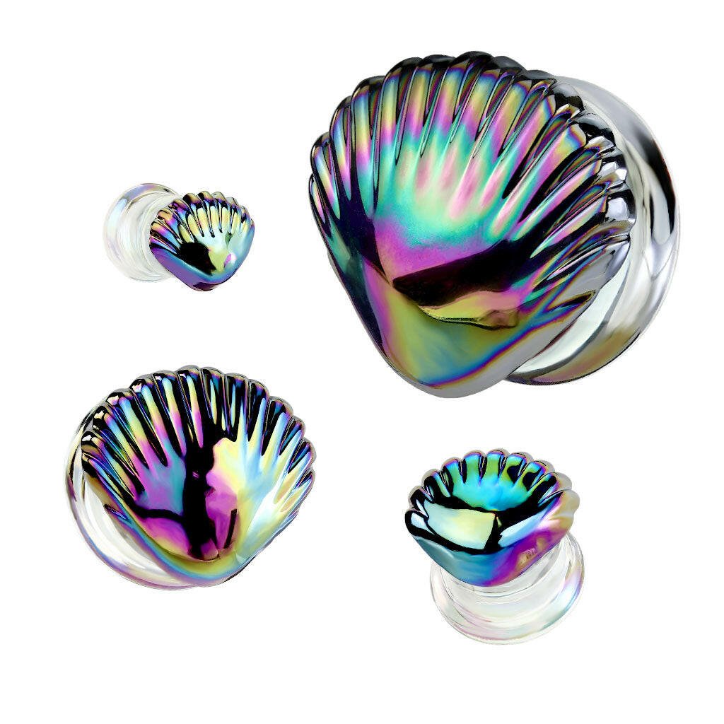 Iridescent Rainbow Shell Double Flare Glass Plug Plugs Impulse Piercings