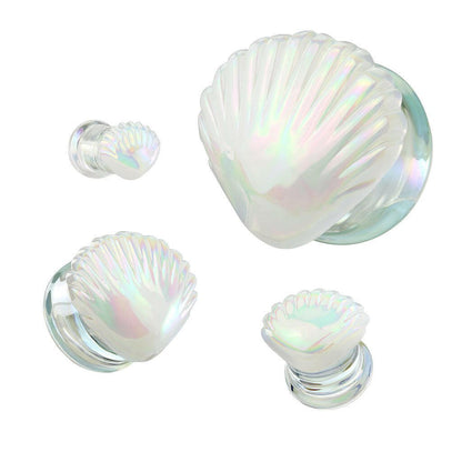 Iridescent White Shell Double Flare Glass Plug Plugs Impulse Piercings