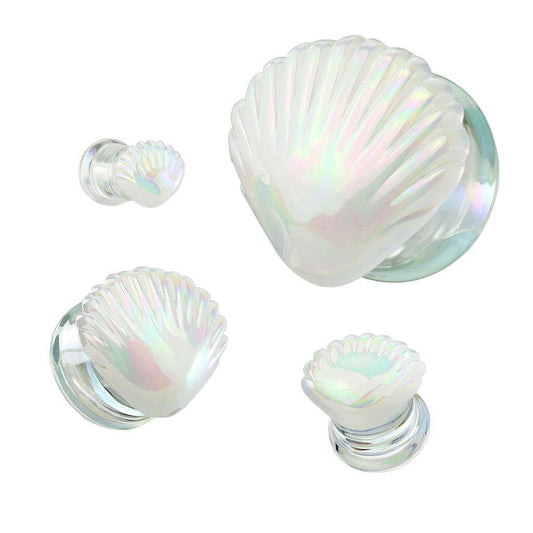 Iridescent White Shell Double Flare Glass Plug Plugs Impulse Piercings