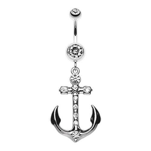 Jeweled Anchor Belly Button Ring Navel Ring Impulse Piercings Clear