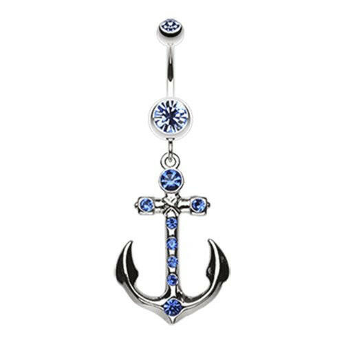 Jeweled Anchor Belly Button Ring Navel Ring Impulse Piercings Blue