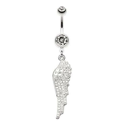 Jeweled Angel Wing Sparkle Belly Button Ring Navel Ring Impulse Piercings Clear