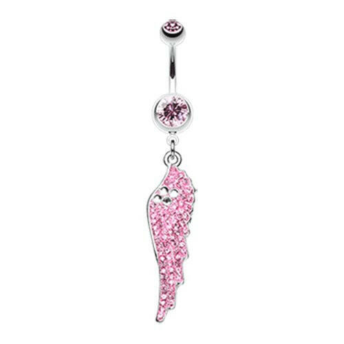 Jeweled Angel Wing Sparkle Belly Button Ring Navel Ring Impulse Piercings Pink