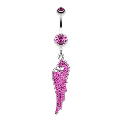 Jeweled Angel Wing Sparkle Belly Button Ring Navel Ring Impulse Piercings Fuchsia