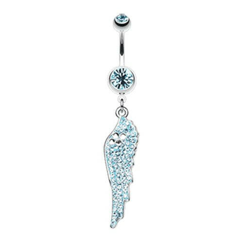 Jeweled Angel Wing Sparkle Belly Button Ring Navel Ring Impulse Piercings Aqua