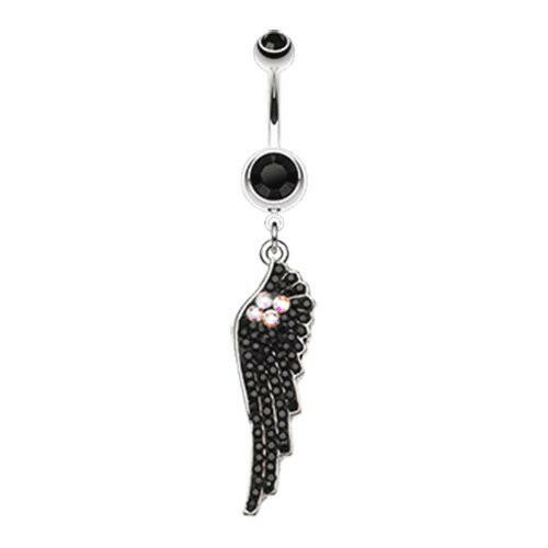 Jeweled Angel Wing Sparkle Belly Button Ring Navel Ring Impulse Piercings Black