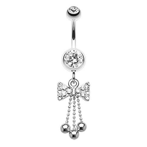 Jeweled Bow-Tie Bead Dangle Belly Button Ring Navel Ring Impulse Piercings Clear