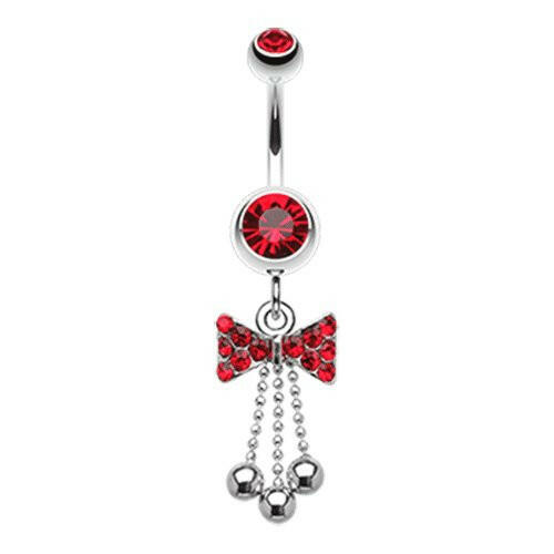 Jeweled Bow-Tie Bead Dangle Belly Button Ring Navel Ring Impulse Piercings Red