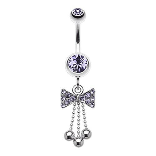 Jeweled Bow-Tie Bead Dangle Belly Button Ring Navel Ring Impulse Piercings Tanzanite