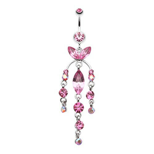 Jeweled Chandlier Belly Button Ring Navel Ring Impulse Piercings Light Pink