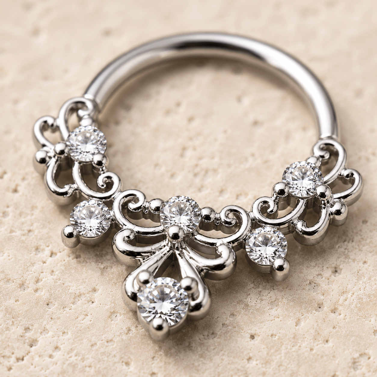 Jeweled Decorative Seamless Ring CZ detail closeup