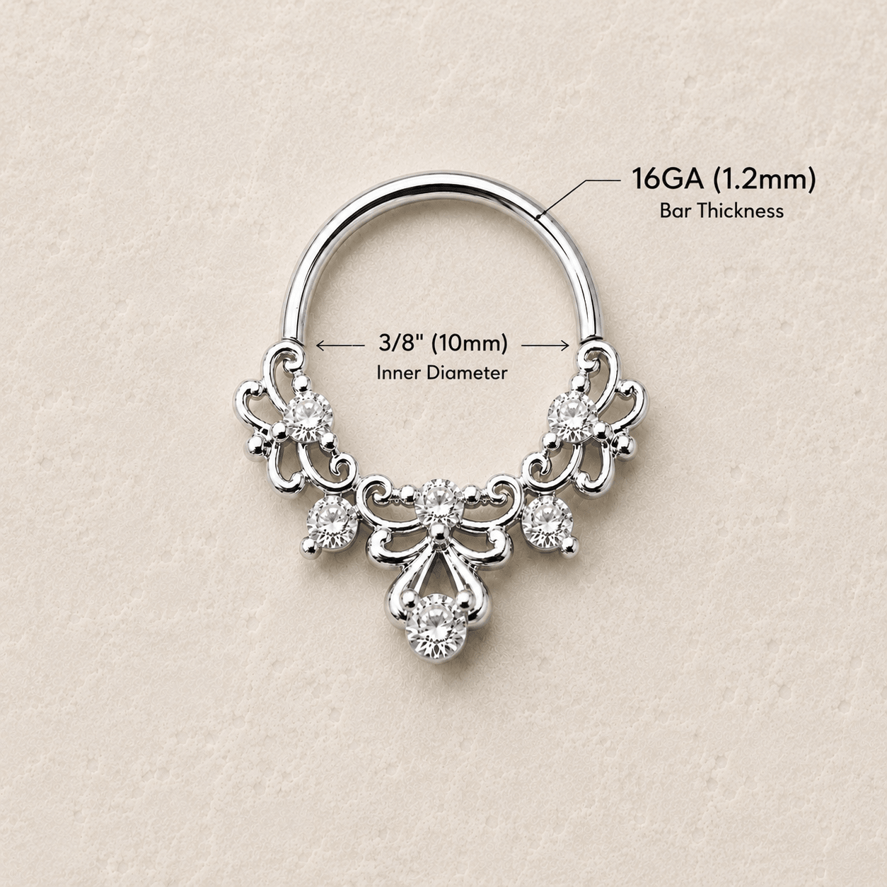 Jeweled Decorative Seamless Ring gap mechanism detail