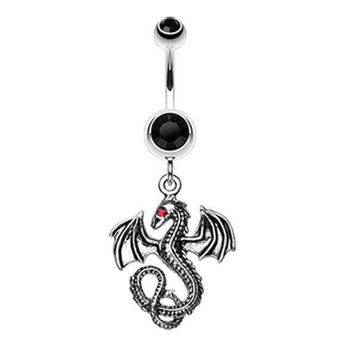 Jeweled Eye Dragon Belly Button Ring Navel Ring Impulse Piercings Black