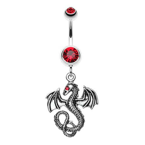 Jeweled Eye Dragon Belly Button Ring Navel Ring Impulse Piercings Red