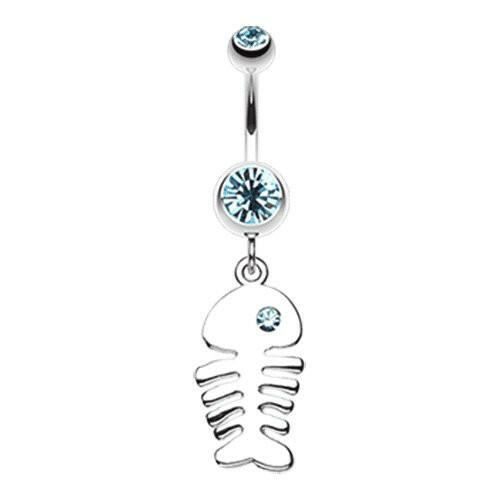 Jeweled Eye Fish Bone Belly Button Ring Navel Ring Impulse Piercings Aqua