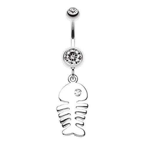 Jeweled Eye Fish Bone Belly Button Ring Navel Ring Impulse Piercings Clear