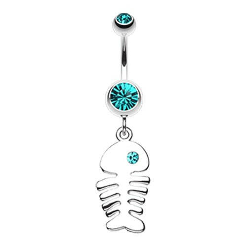 Jeweled Eye Fish Bone Belly Button Ring Navel Ring Impulse Piercings Teal