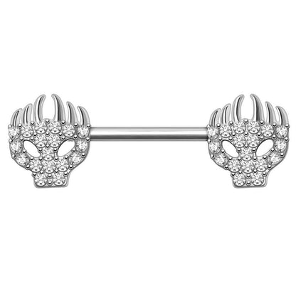 Jeweled Flaming Skull Nipple Bar Nipple Ring Impulse Piercings