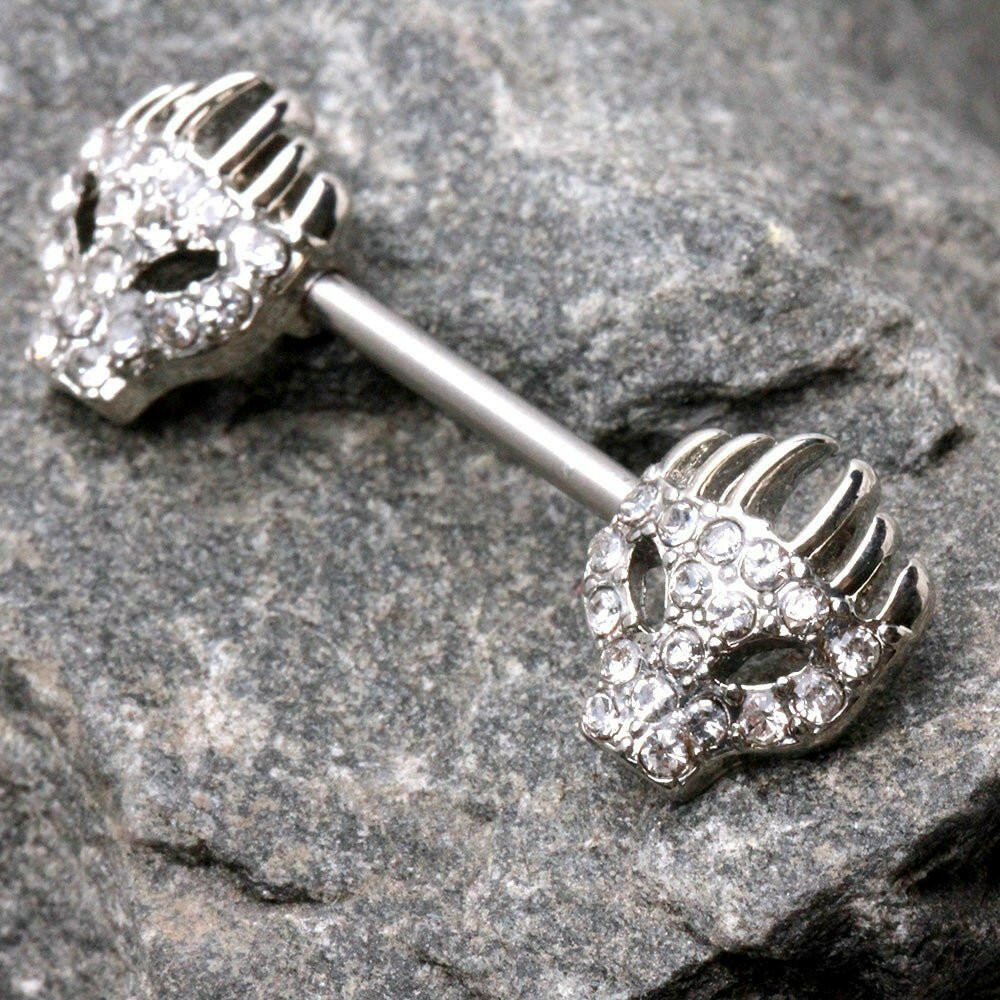 Jeweled Flaming Skull Nipple Bar Nipple Ring Impulse Piercings