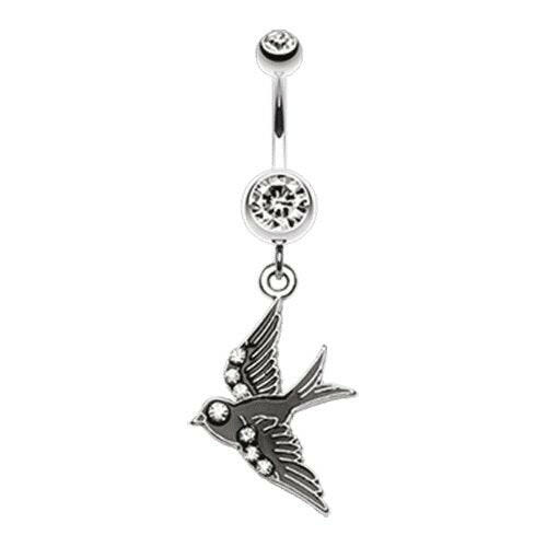 Jeweled Flying Swallow Dangle Belly Button Ring Navel Ring Impulse Piercings Clear