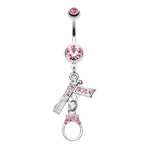 Jeweled Handgun Handcuff Belly Button Ring Navel Ring Impulse Piercings Pink