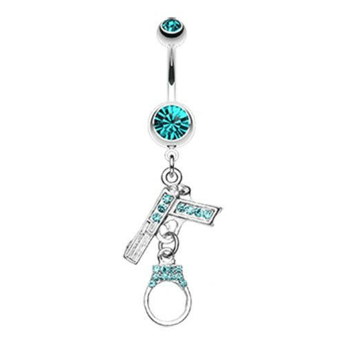 Jeweled Handgun Handcuff Belly Button Ring Navel Ring Impulse Piercings Teals