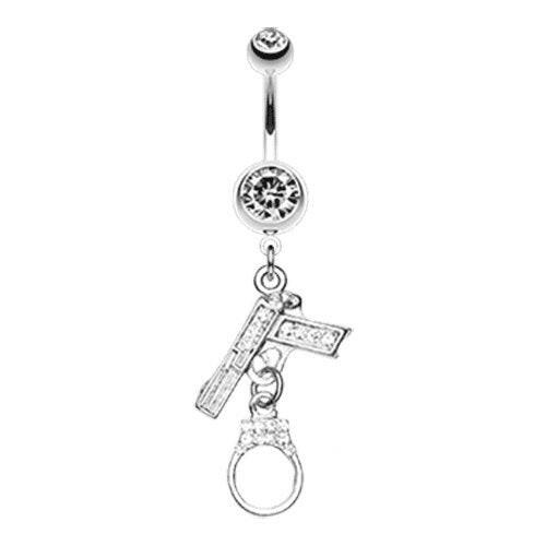 Jeweled Handgun Handcuff Belly Button Ring Navel Ring Impulse Piercings Clear