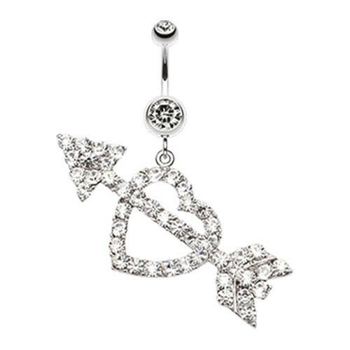 Jeweled Heart Arrow Belly Button Ring Navel Ring Impulse Piercings Clear