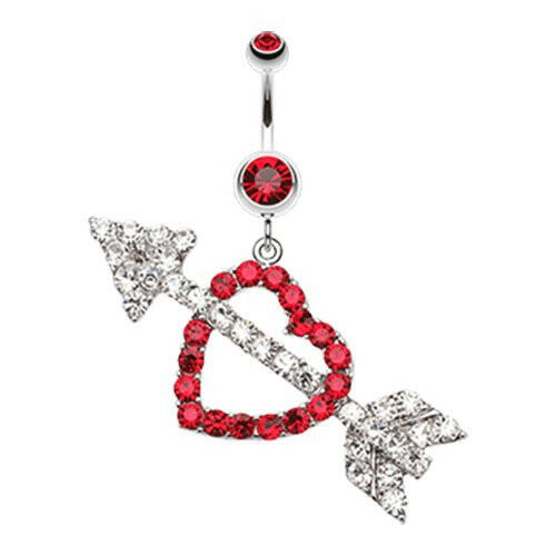 Jeweled Heart Arrow Belly Button Ring Navel Ring Impulse Piercings Red