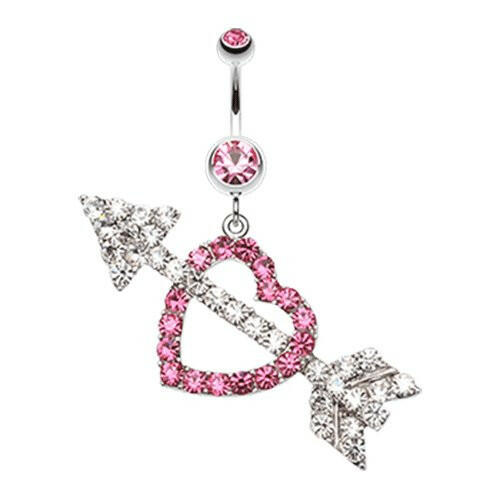 Jeweled Heart Arrow Belly Button Ring Navel Ring Impulse Piercings Light Pink