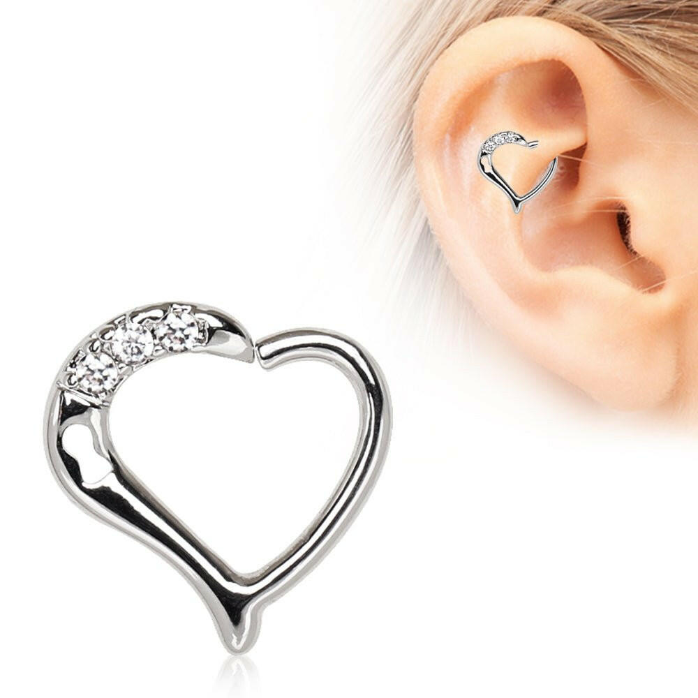 Jeweled Heart Cartilage Earring with Keyhole Captive Bead Impulse Piercings