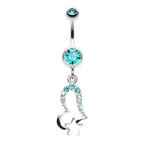 Journey Heart and Star Belly Button Ring Navel Ring Impulse Piercings Teal