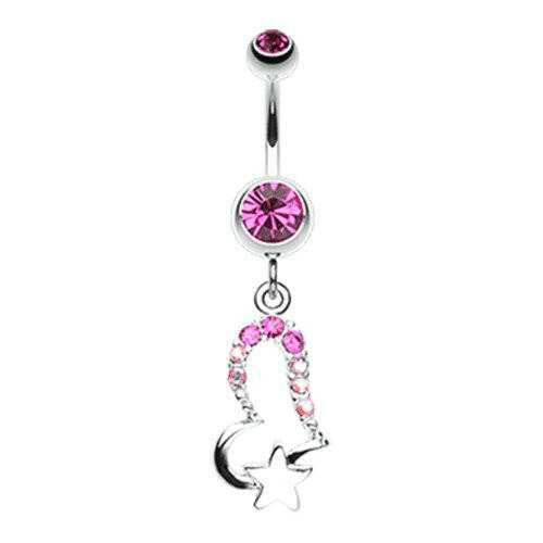 Journey Heart and Star Belly Button Ring Navel Ring Impulse Piercings Fuchsia