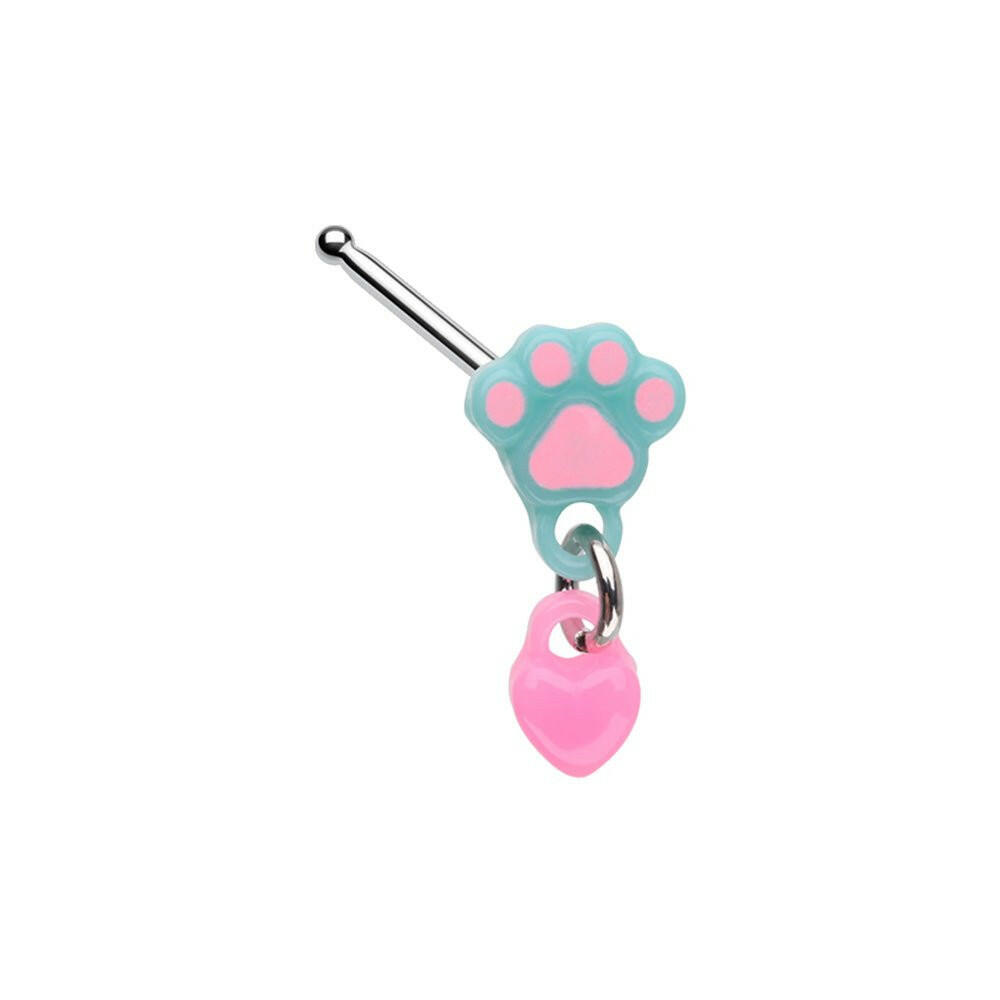 Kawaii Animal Lover Dog Cat Paw Heart Dangle Nose Stud Ring Impulse Piercings