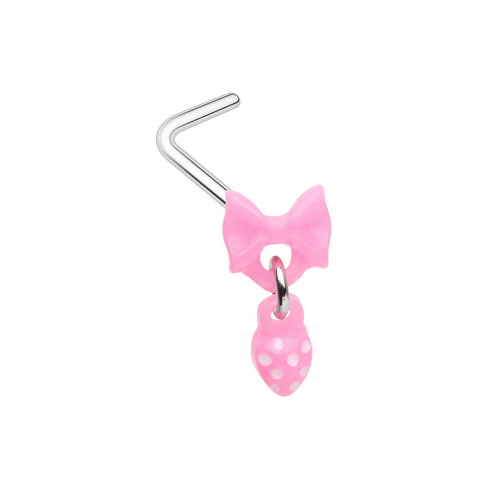 Kawaii Bow Heart Dangle L-Shaped Nose Ring Impulse Piercings