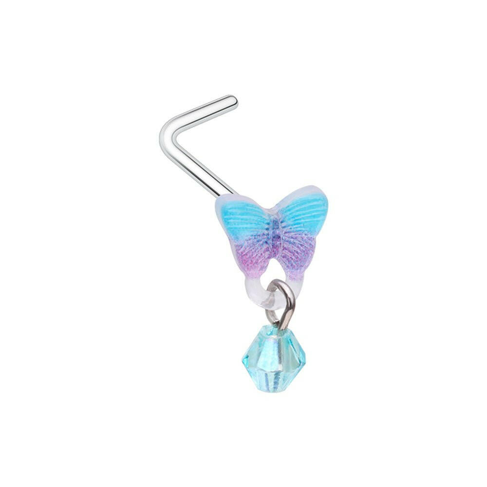 Kawaii Butterfly Dangle L-Shaped Nose Ring Impulse Piercings