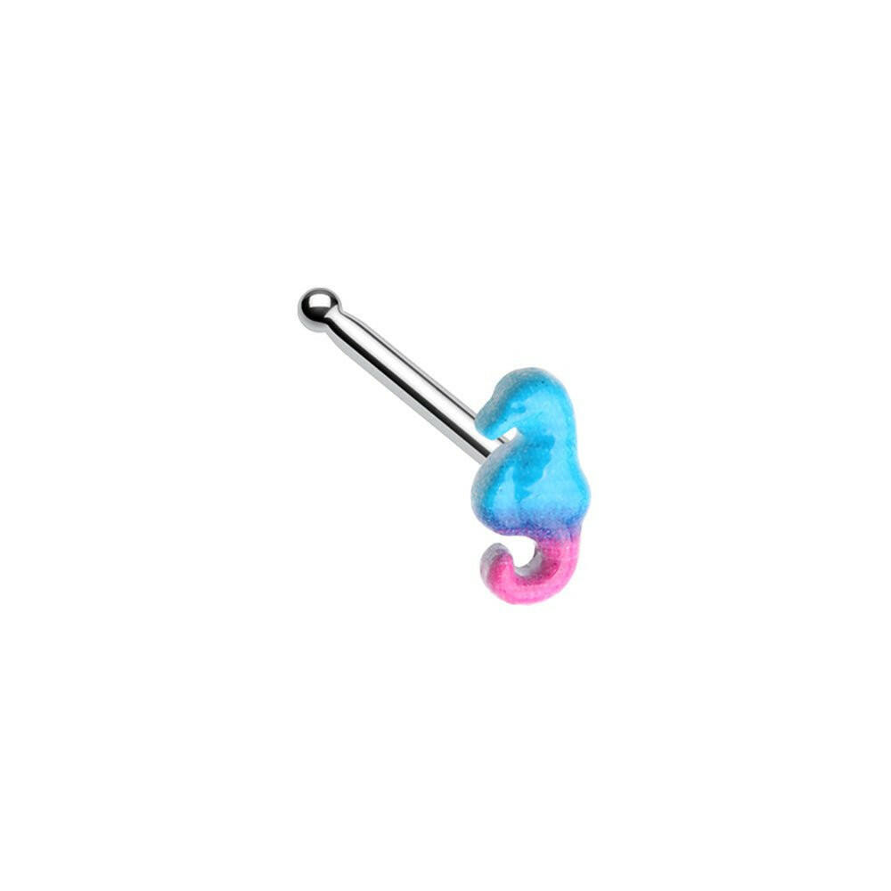 Kawaii Pink Blue Seahorse Nose Stud Ring Impulse Piercings 20 GA (0.8mm) / 7mm