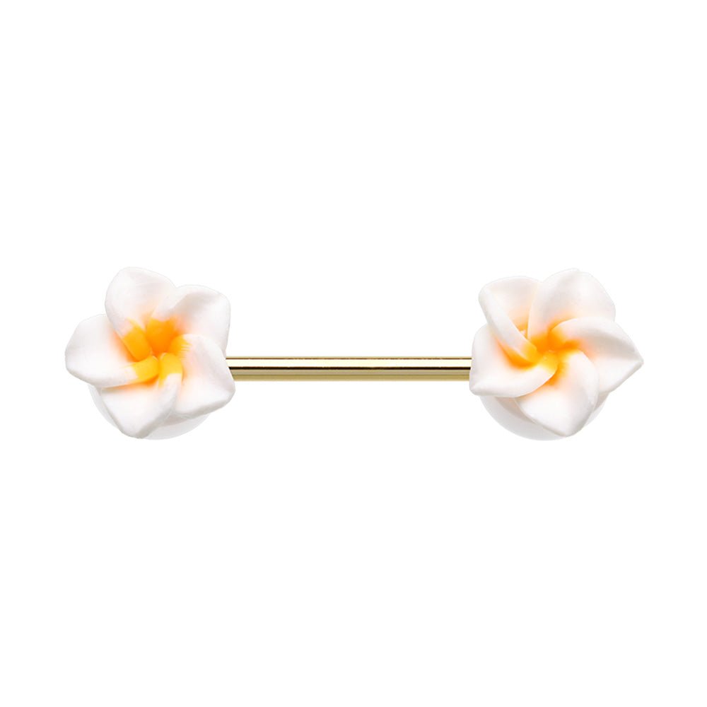 Kawaii Springtime Plumeria Flower Nipple Barbell Ring Nipple Ring Impulse Piercings