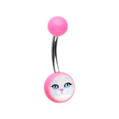 Kitty Cat Face Acrylic Logo Belly Button Ring Navel Ring Impulse Piercings